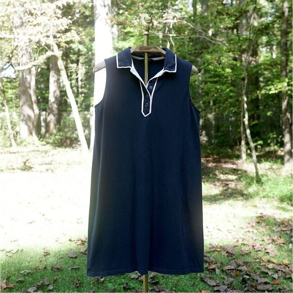 Lands’ End Navy White Sleeveless Polo Shift Dress - Picture 1 of 6